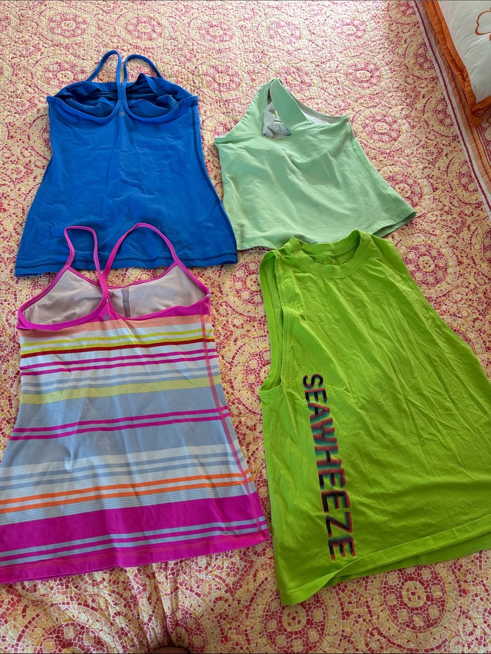 lululemon athletica Bright Blue, Mint, Neon Green & Striped Tank Bundle